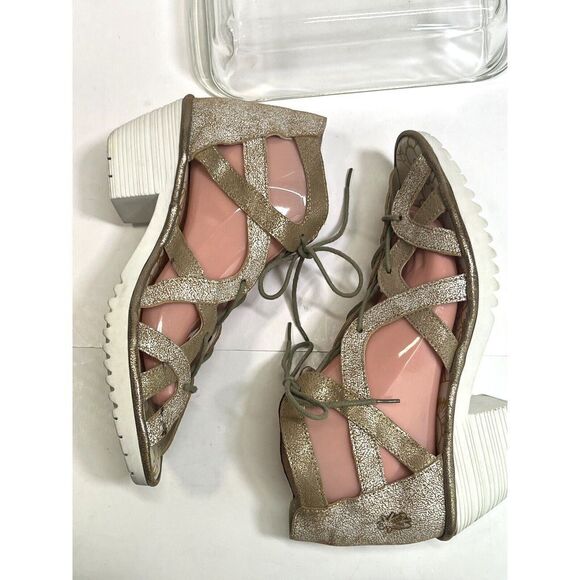 Fly London Sandals Size 10- 10.5 41 EU Gladiator Heeled Lace Up Metallic - Picture 7 of 16